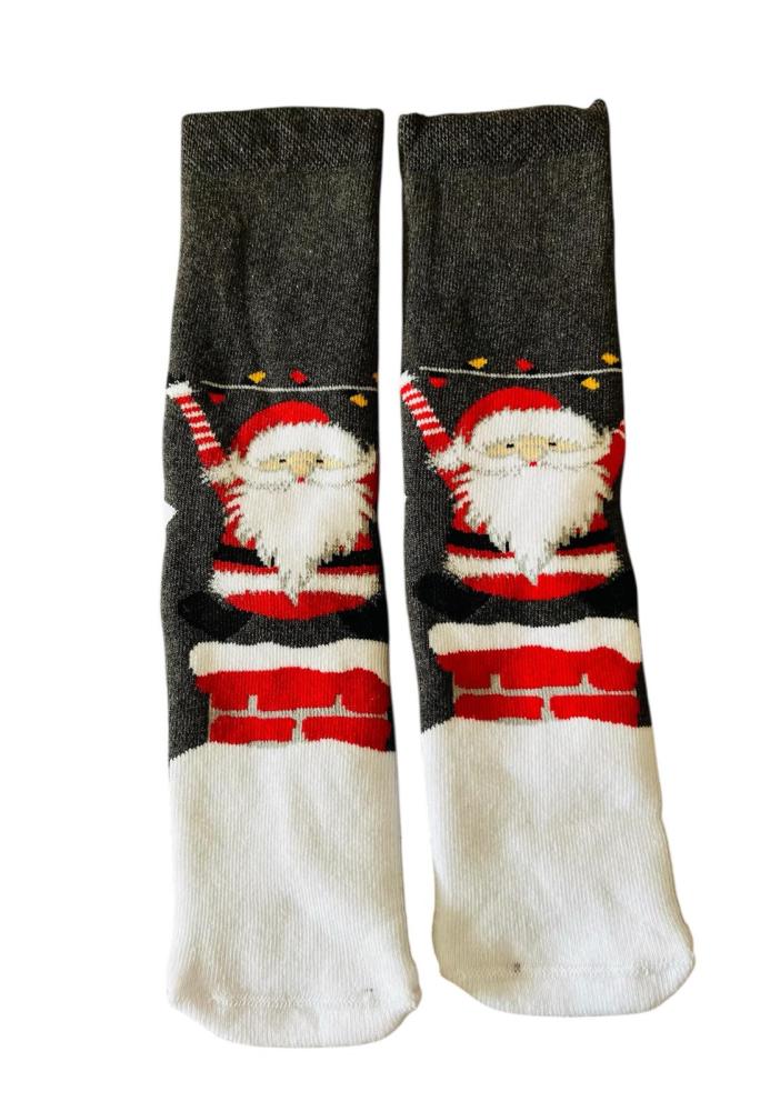 Sosete Craciun Copii,Interior tip prosop,Imprimeu Mos Craciun,Engros